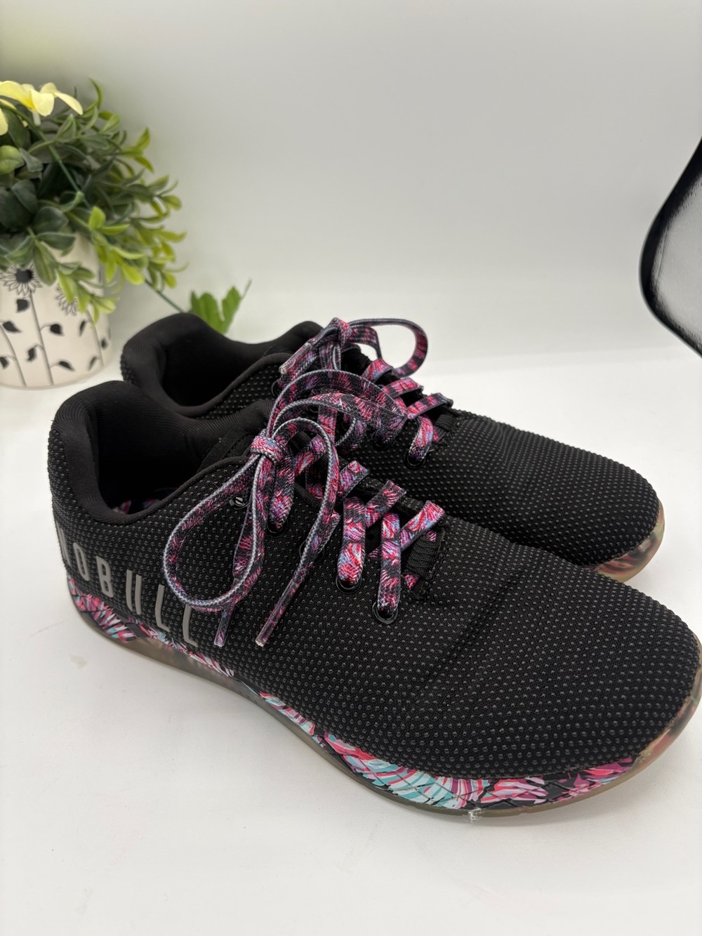 NOBULL Black Trainer with Pink Floral Accents